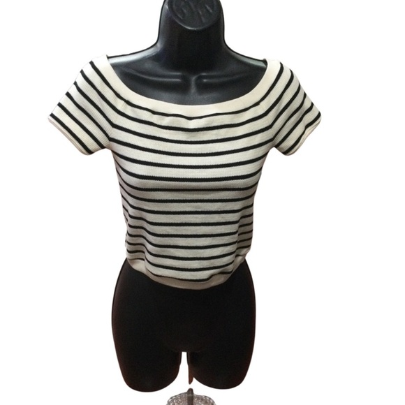 Atelier Tops - Atelier Crop Stripe Waffle Knit Top